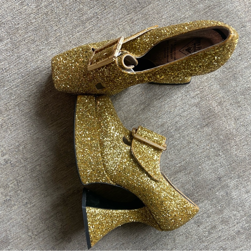 John Fluevog Gold Mega Munster Original Baroque Platform Heels - Picture 9 of 17